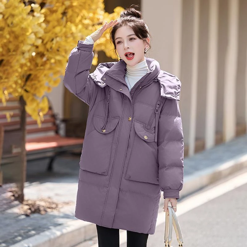 DUCURNO连帽羽绒服女冬季2025新款高端时尚洋气宽松加厚中长外套