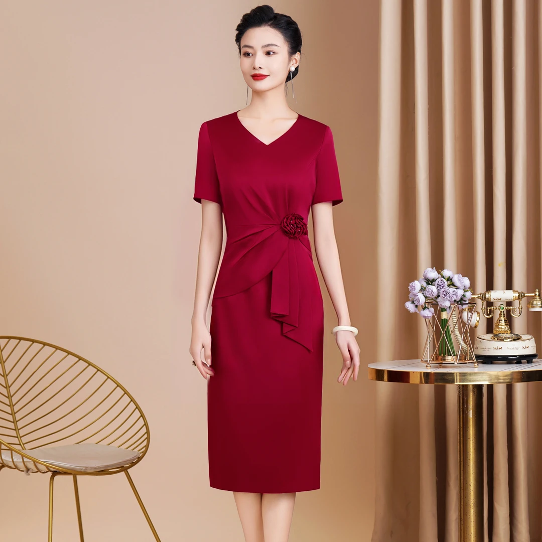 秋季高贵气质喜婆婆婚礼新中式褶皱旗袍大码妈妈时尚短袖结婚礼服