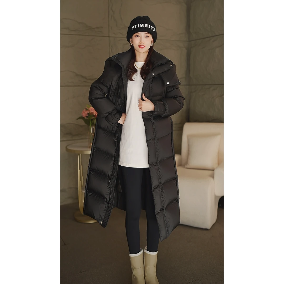 冬季新款高奢新国标90白鹅绒羽绒服女气质显瘦中长款极寒连帽外套