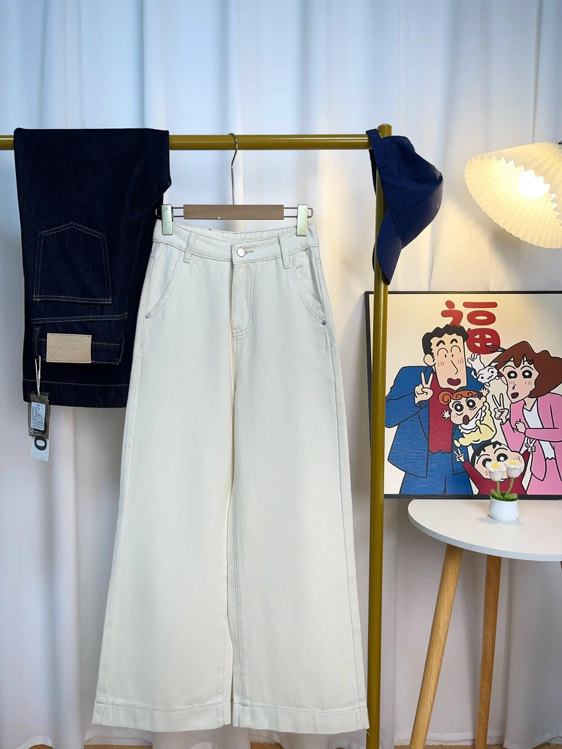 【奶杏色磨毛】宽松百搭高腰显瘦阔腿奶奶牛仔裤