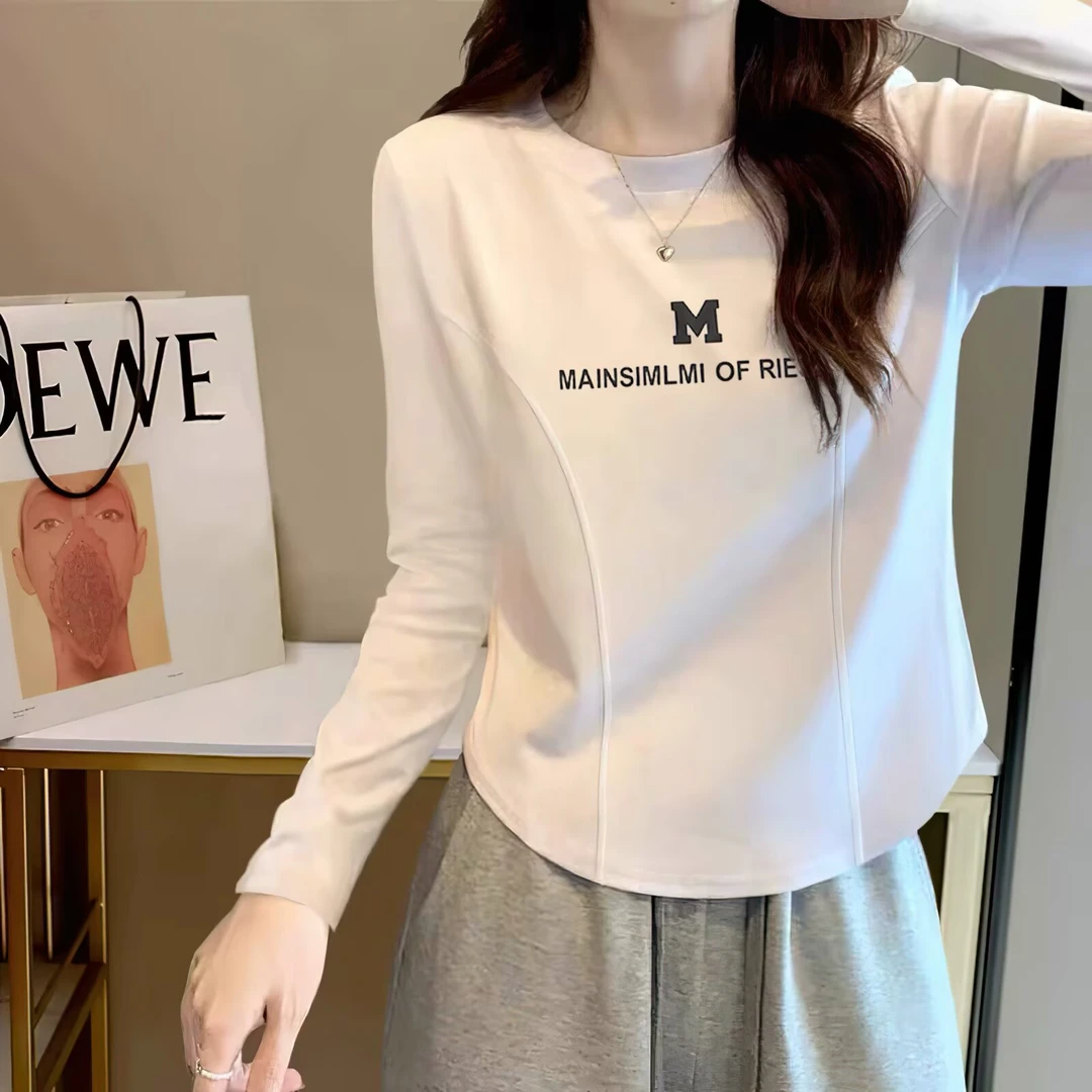 HUIZHIMEI/绘智美大码早春新款简约百搭宽松显瘦设计感长袖打底衫