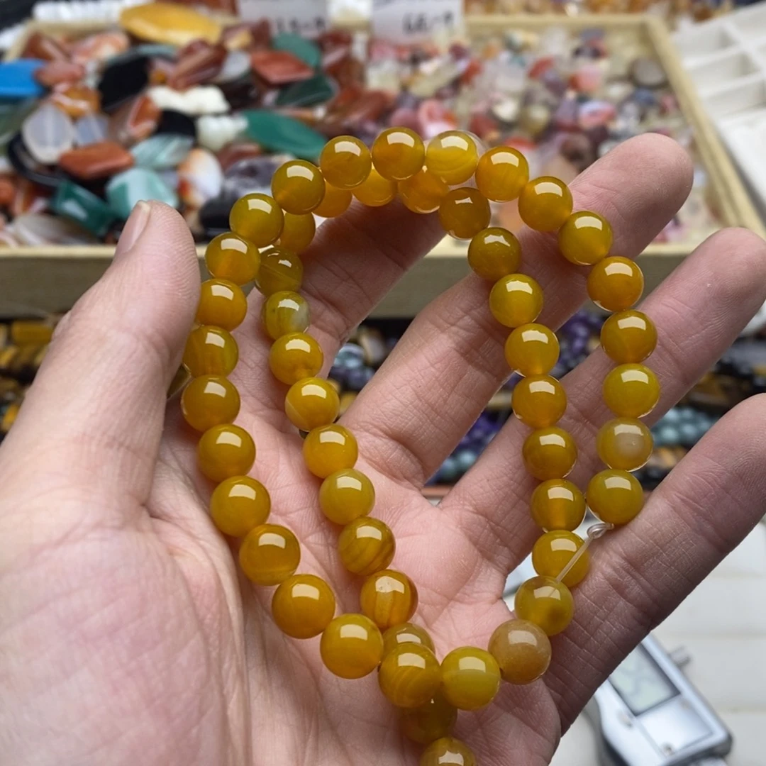 玛瑙/玉髓未镶嵌珠宝半成品一条天然8mm黄玛瑙B50