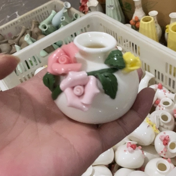瓷片纯手工陶瓷花摆件1瑕
