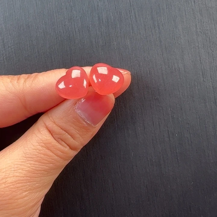 菱锰矿（红纹石）耳饰18K金镶嵌爱**云