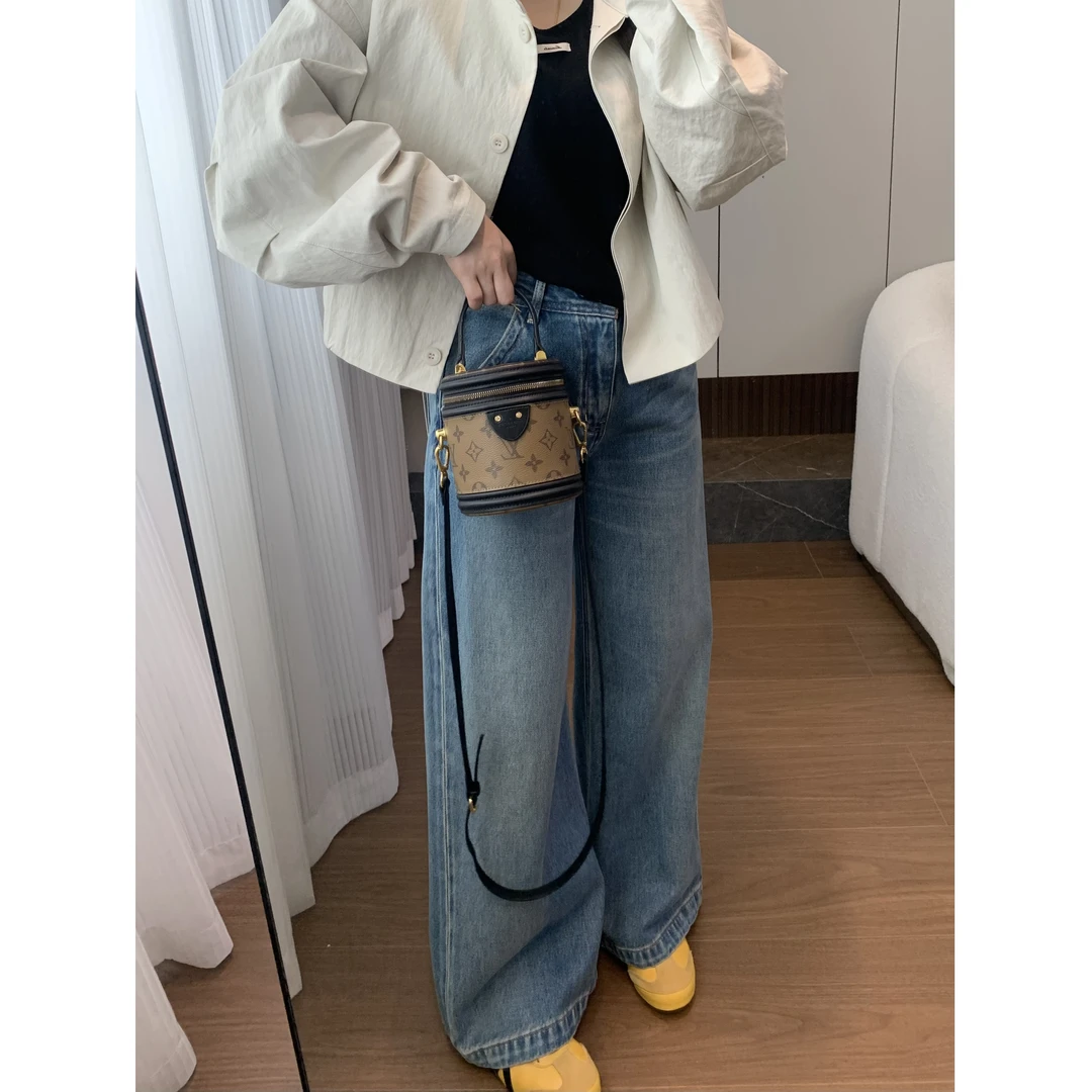 【巴黎街头】25春夏阔腿中高腰小个子简约水洗蓝牛仔裤大版显瘦直筒