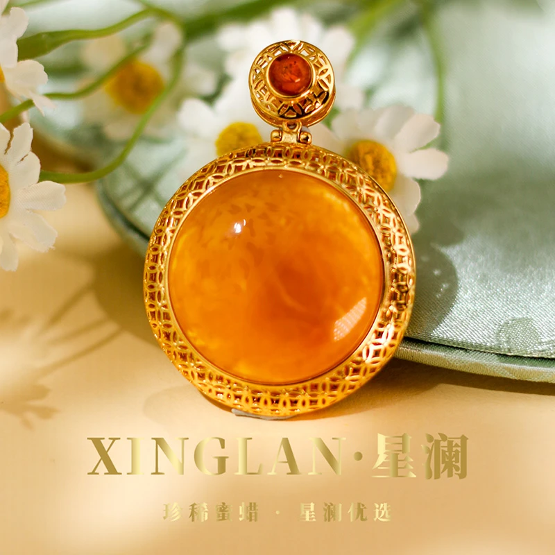 S925银镶嵌珐琅彩蜜蜡吊坠