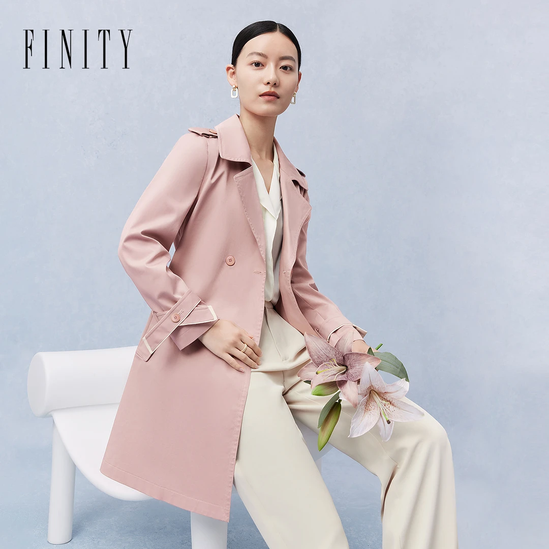 【粉丝专享】FINITY 新款百搭收腰中长款双排扣风衣 F21XCD20F3