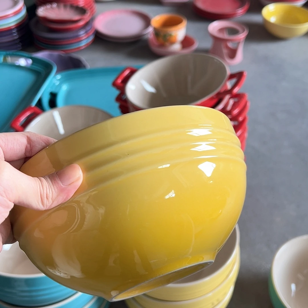 陶瓷 瑕疵七英寸面碗黄色