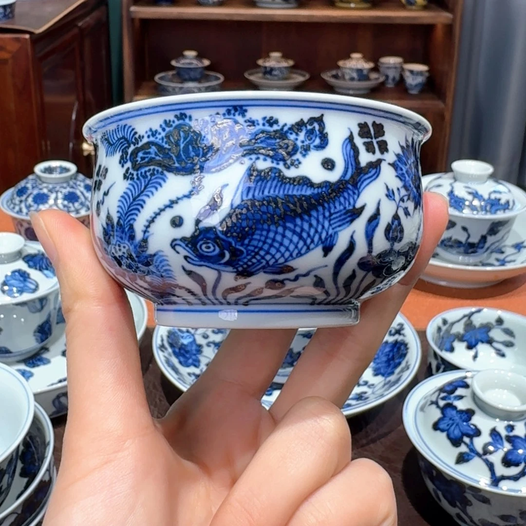 青花雯华堂手绘杯杯