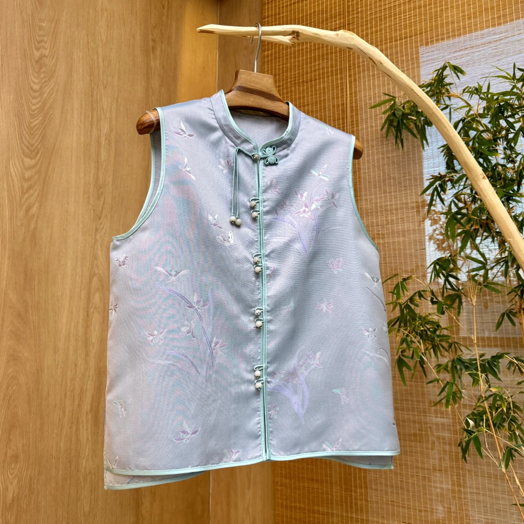 【原创设计，异色罗】桑蚕丝单层马甲中国风国风时尚古风提花中式