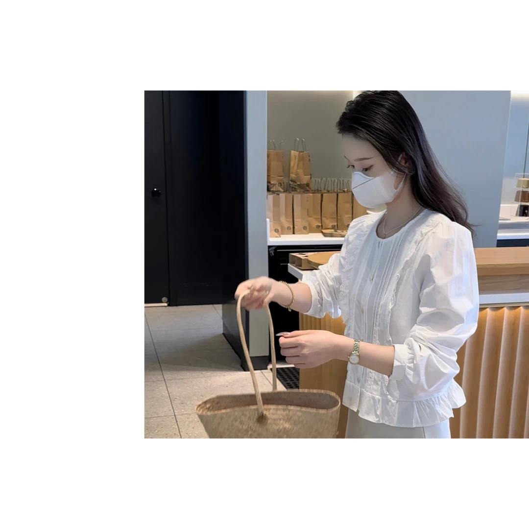 BK STUDIO 新款衬衣蕾丝拼接精致百搭小众设计上衣