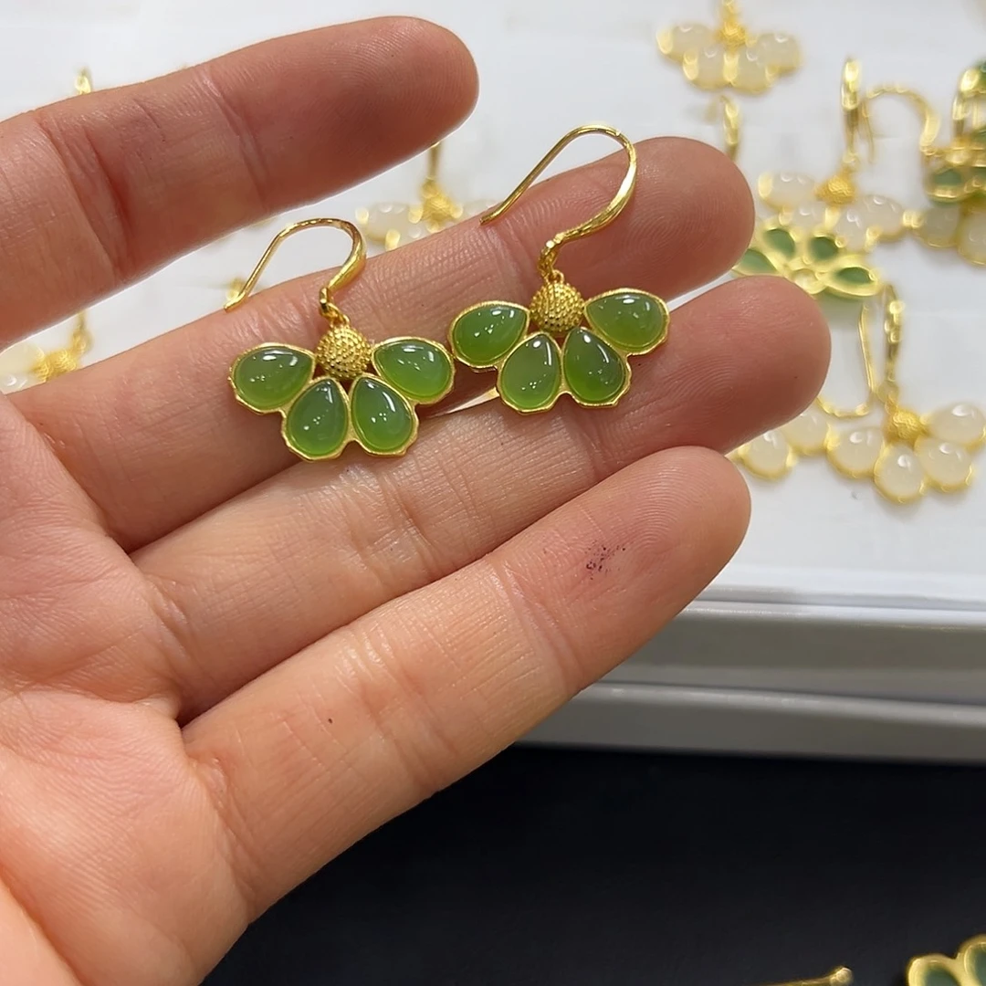 和田玉耳饰银S925镶嵌4****6