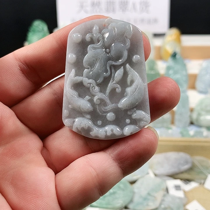 吊坠(不含链)未镶嵌翡翠51鲤鱼戏莲