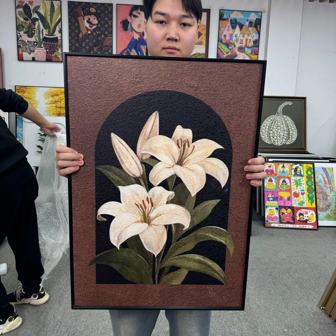 复古美拉德花卉餐厅砂岩高级感客厅沙发背景墙装饰画5070