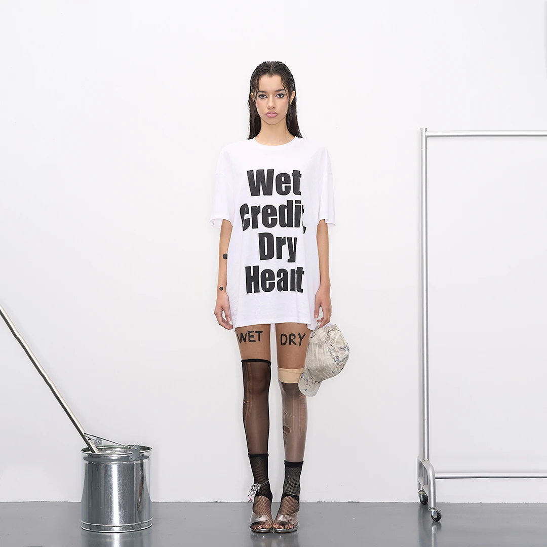NOLA*Wet 英文字母印花白色圆领宽松T恤辣妹logo短袖oversize上衣