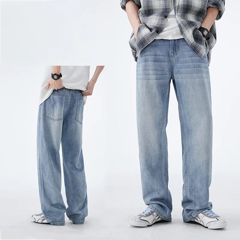 美式复古男士牛仔裤夏季新款宽松垂感裤子莱赛尔冰丝休闲直筒长裤