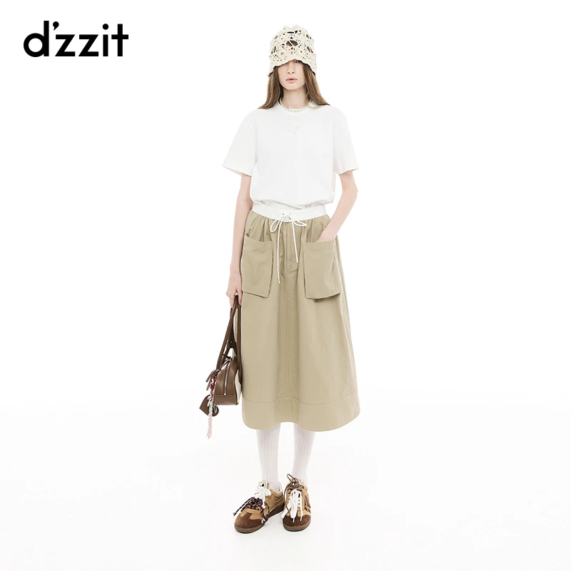 【商场同款】dzzit地素半身裙25春工装风拼腰头纯棉伞裙3J1S424