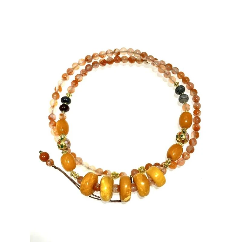 万贯盘缠|蜜蜡项链老蜡饼南红玛瑙国风原创设计款