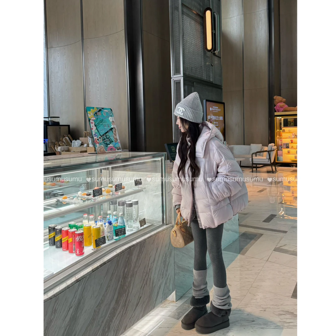宿慕SUMU韩版时尚针织拼接假两件连帽羽绒服11-19冬季羽绒服9070