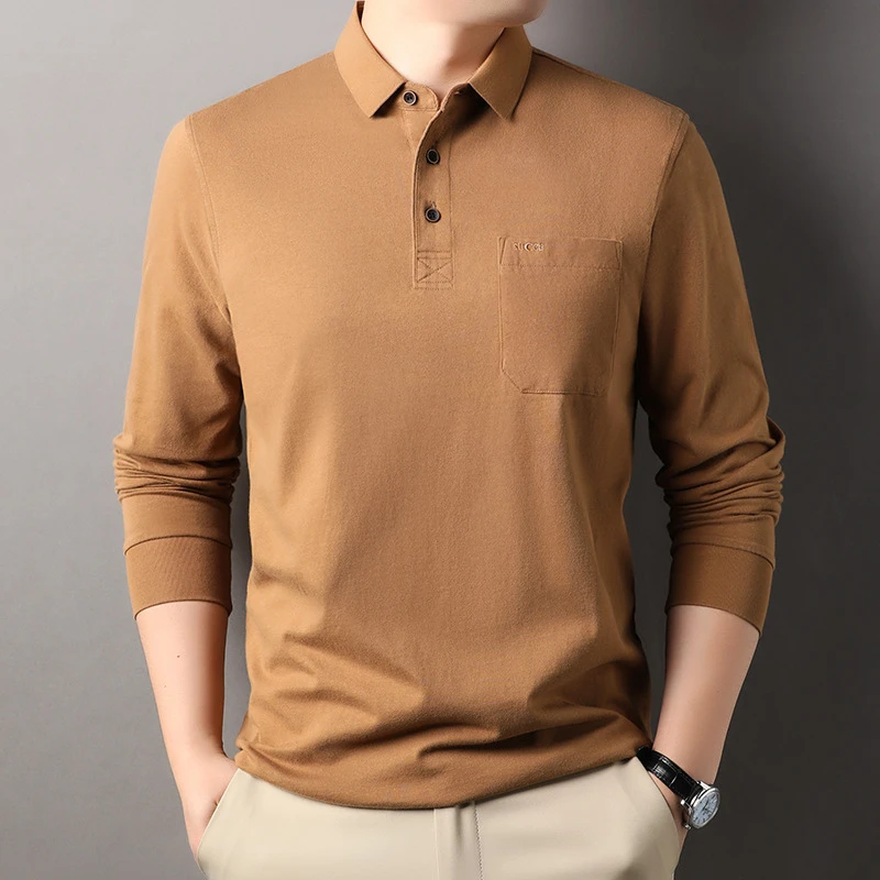 Louis Fordea路易弗狄/男士高端长袖t恤商务休闲男装纯棉polo衫