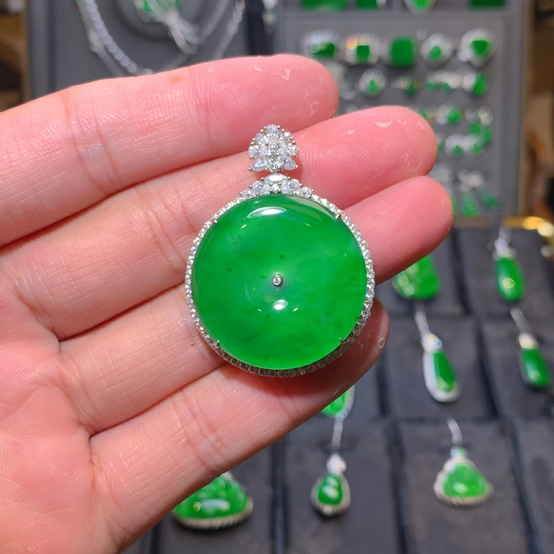吊坠(不含链)18K金镶嵌翡翠天然翡翠