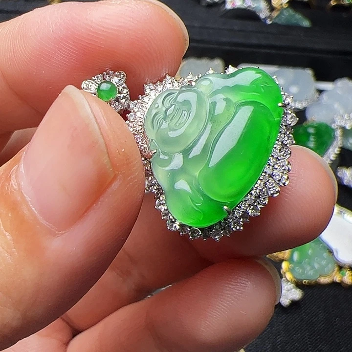 往***风翡翠18K金镶嵌吊坠(不含链)