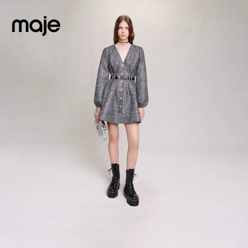 【欧若风】Maje春秋女装法式气质长袖收腰连衣裙MFPRO03226
