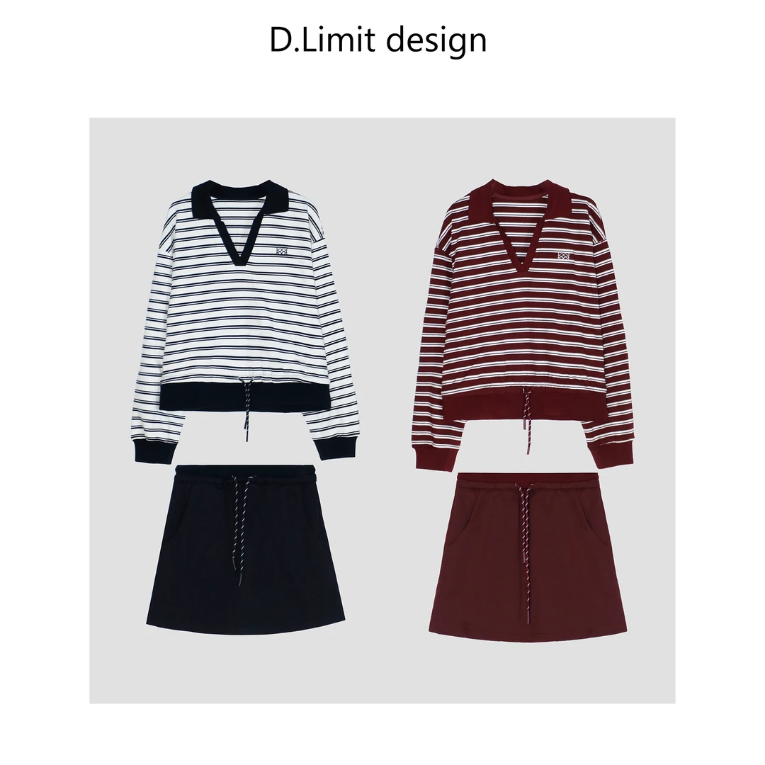 【D.Limit design】洋气百搭撞色条纹V领套装DLMM007