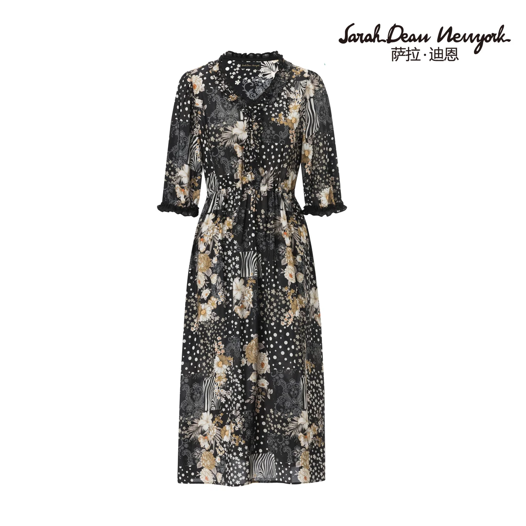 【萨拉迪恩】桑蚕丝高端华丽大气时尚贵气气质连衣裙