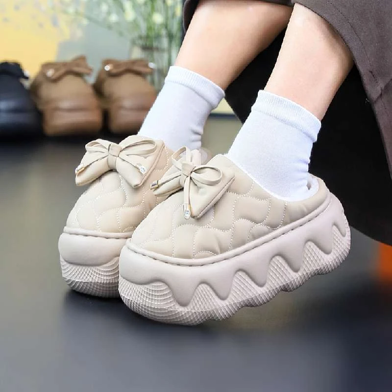 PU棉拖鞋女士秋冬季2025新款防水保暖加绒室内居家厚底棉拖鞋包跟