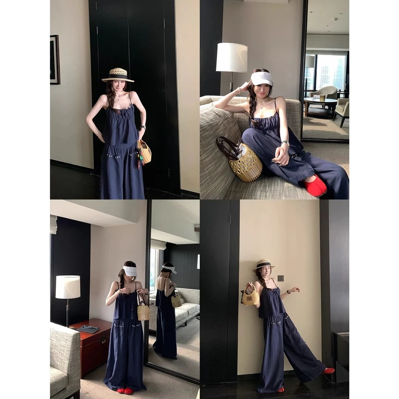 轻盈凉感贝壳扣吊带背心休闲裤套装 80890