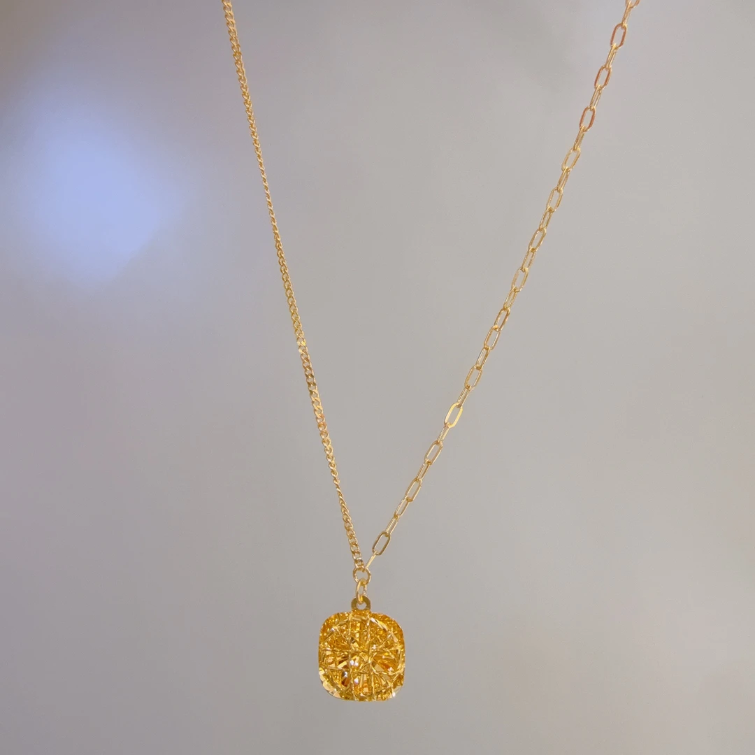 5G工艺足金999拉丝爆闪小方糖套链