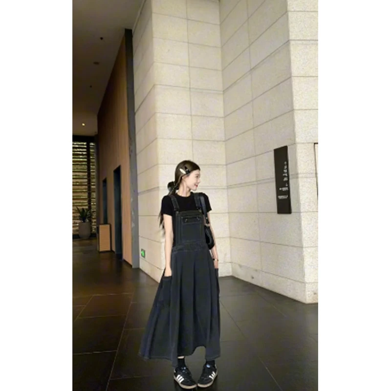 简约通勤风气质高级感修身显瘦打底T恤上衣宽松百搭复古背带裙女