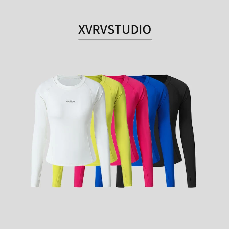 XVRV【秋上新】2025速干运动T恤跑步健身跳操上衣立体印花高弹长袖