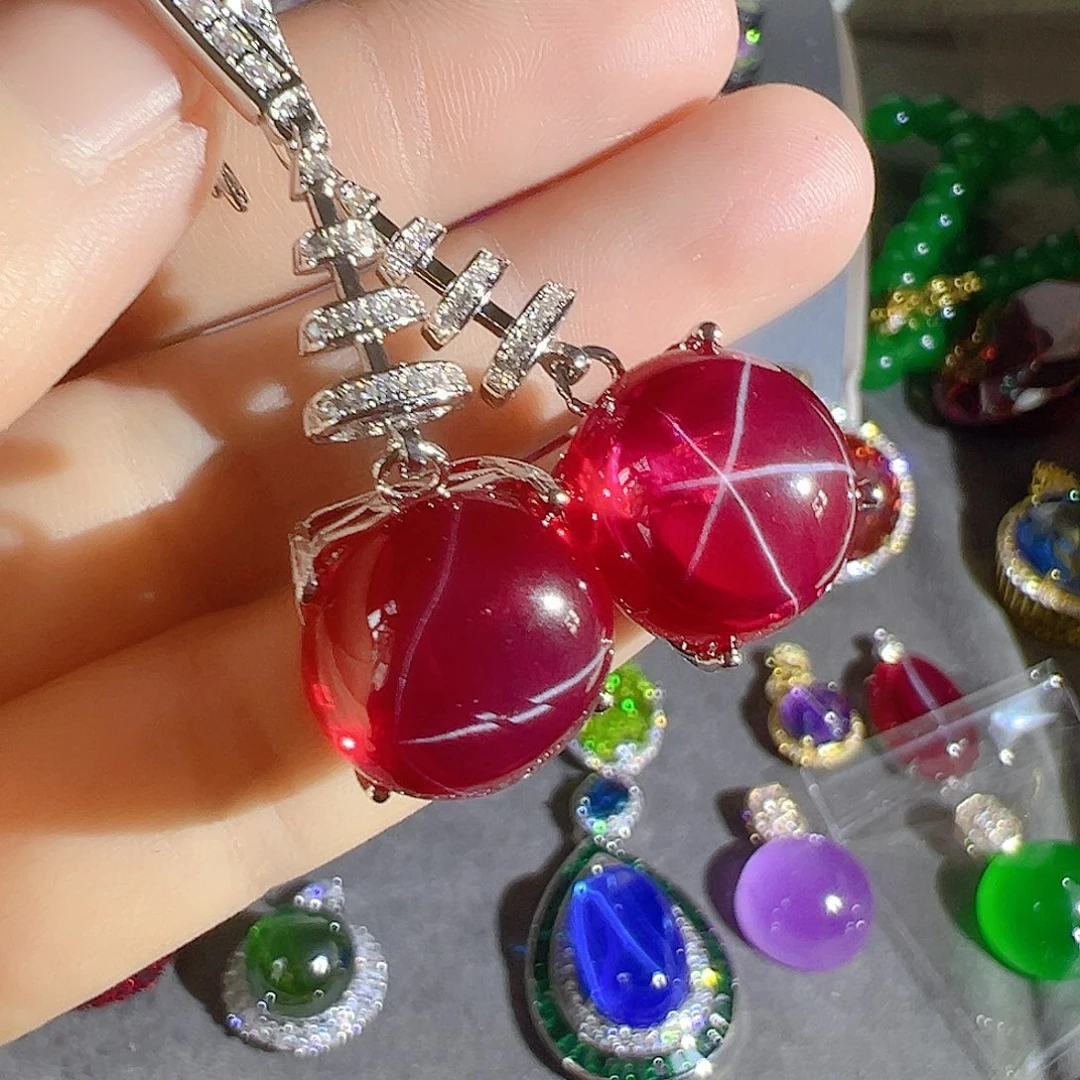 花岗石钨合金红色蓝色吊坠