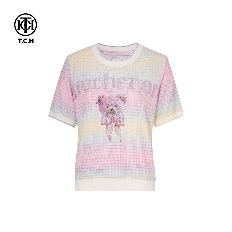 TCH私服烫钻工艺时尚百搭新潮流淑女针织衫女T75A09E5135轻奢tch