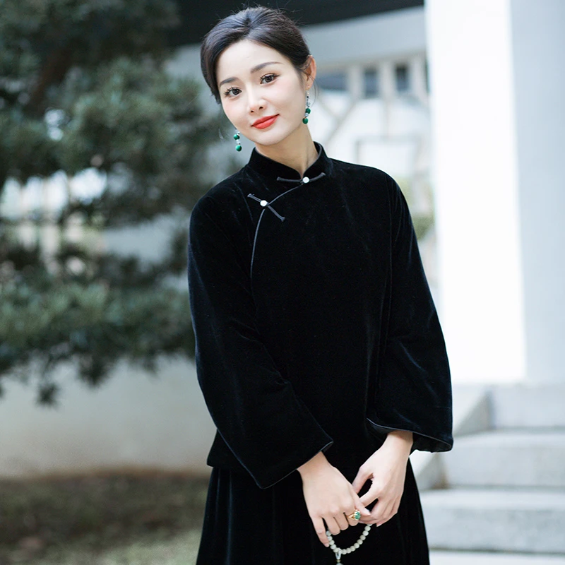 华族经典【素芸】桑蚕丝丝绒夹棉加厚显瘦保暖上衣棉服