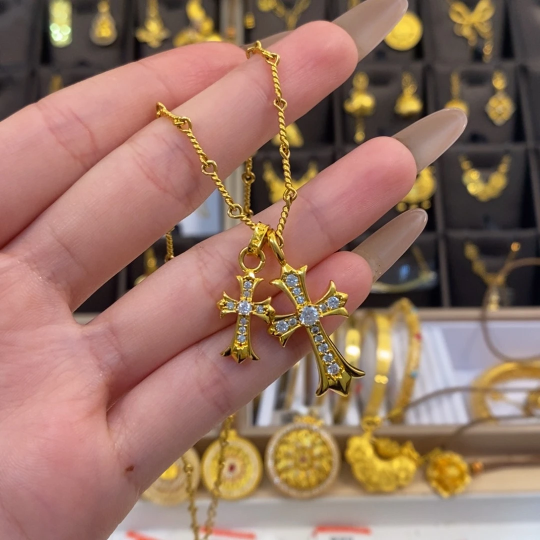 无足银克罗十字架项链5007