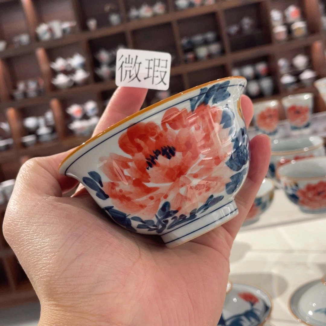 釉下手绘茶具微瑕