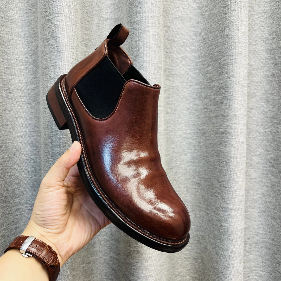 英伦风意大利马皮切尔西靴复古固特异手工工艺中帮靴男士皮鞋