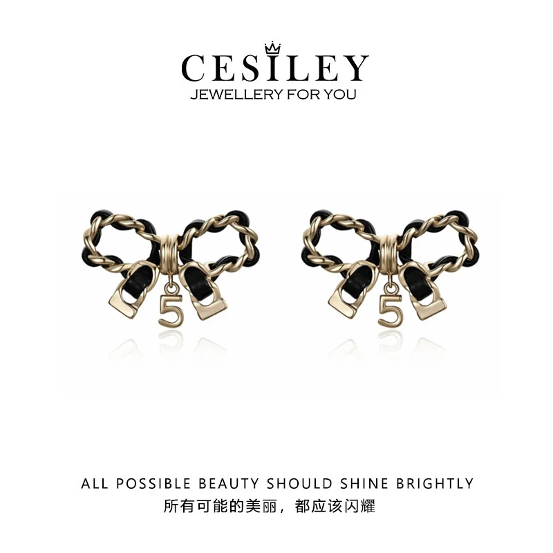 铜合金耳饰 小香风编织蝴蝶结耳环DTA1087