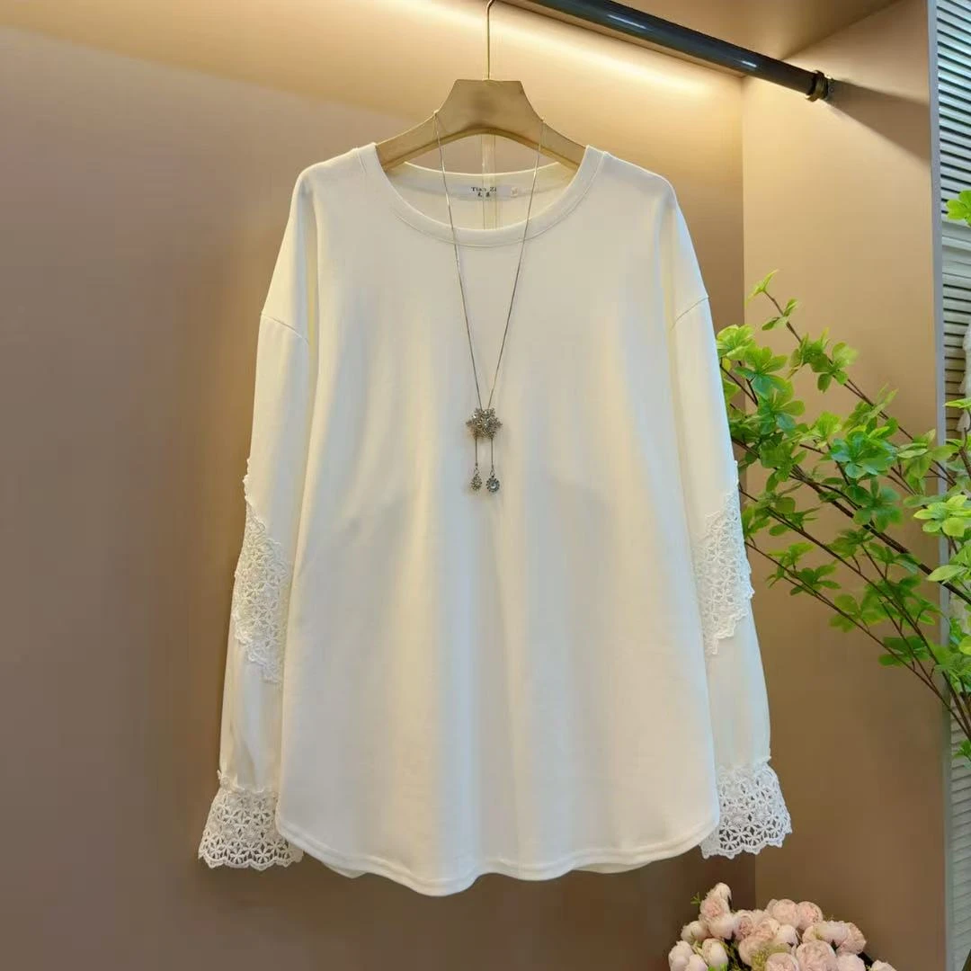 秋季新款时尚韩版圆领拼接简约百搭长袖上衣（长74左右）