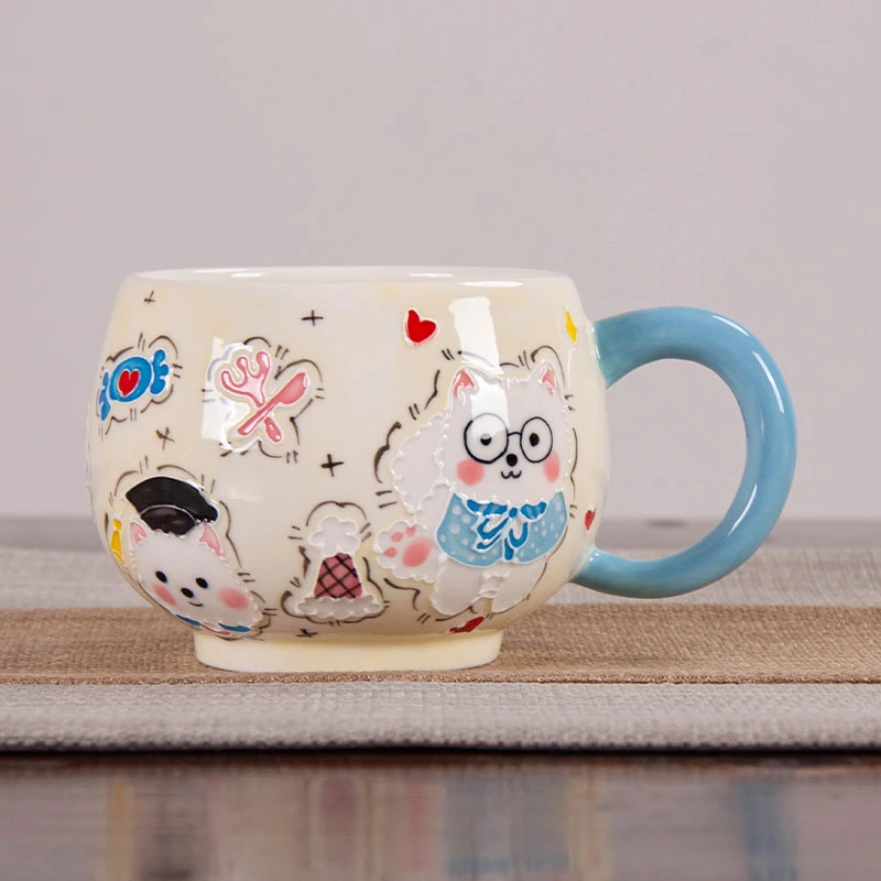 蓝把手带眼睛小狗马克杯