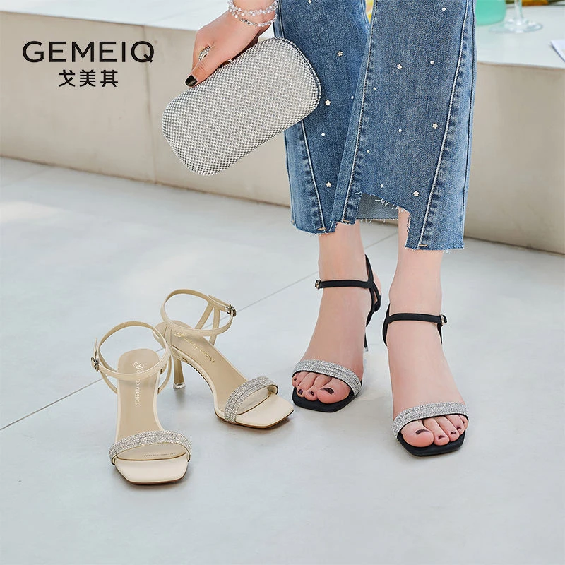 （33）戈美其凉鞋夏季新款细跟水钻气质百搭裙子时尚增高女鞋外女