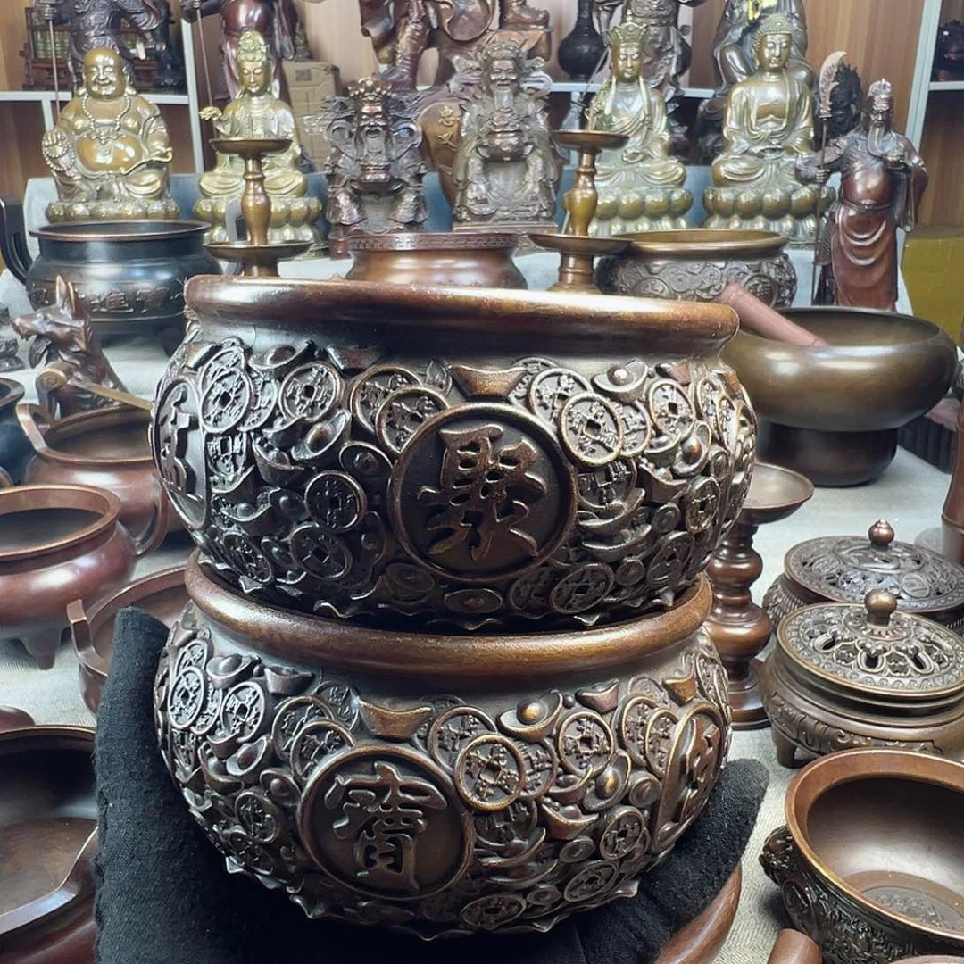 铜香炉聚宝盆铜工艺品风水摆件