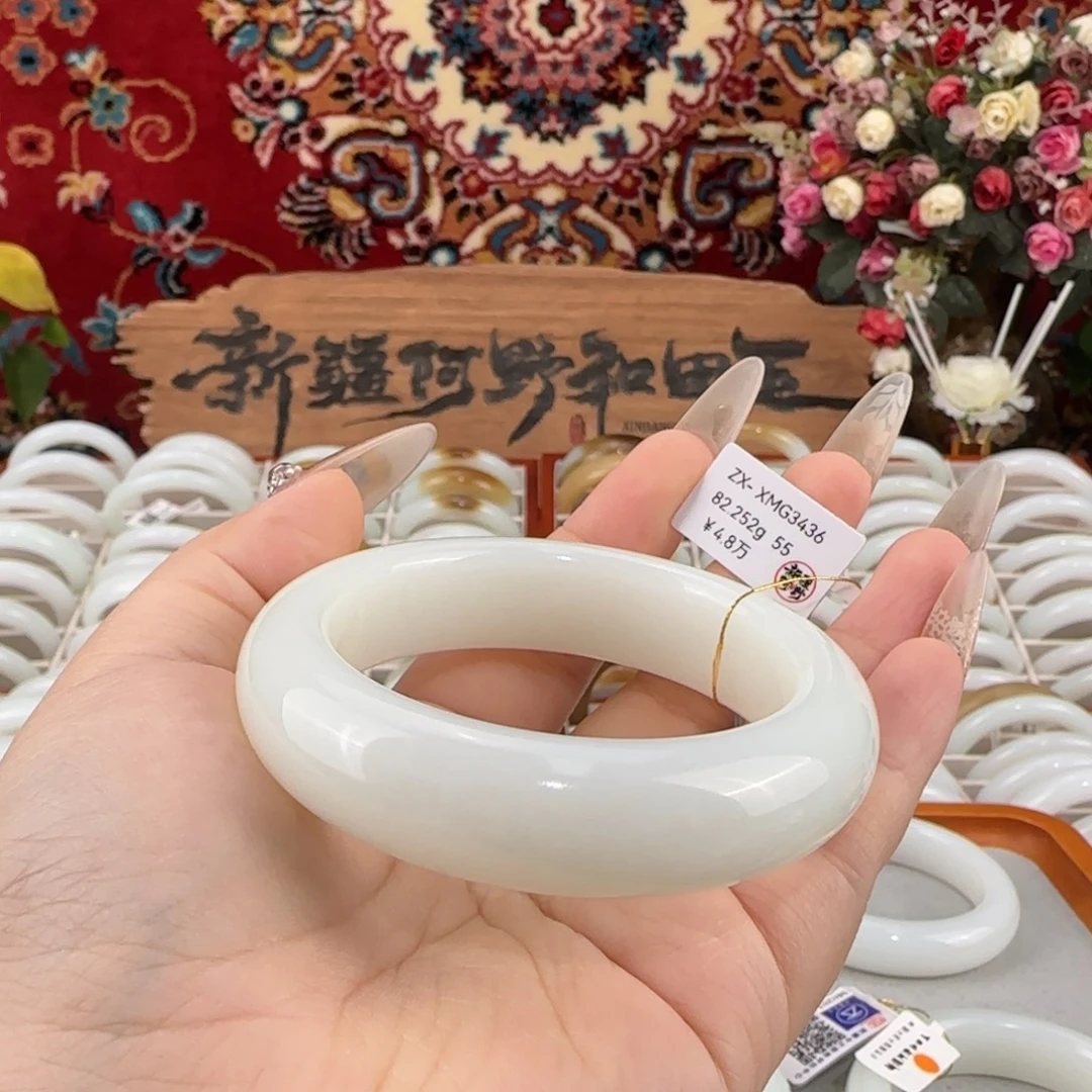 和田玉未镶嵌手镯新疆和田玉羊脂白玉手镯轮胎镯大气条宽16mm