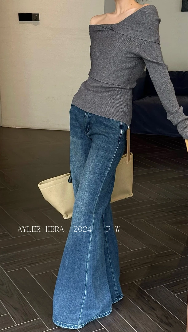 赫拉复古水洗显瘦微阔腿牛仔裤 N5057