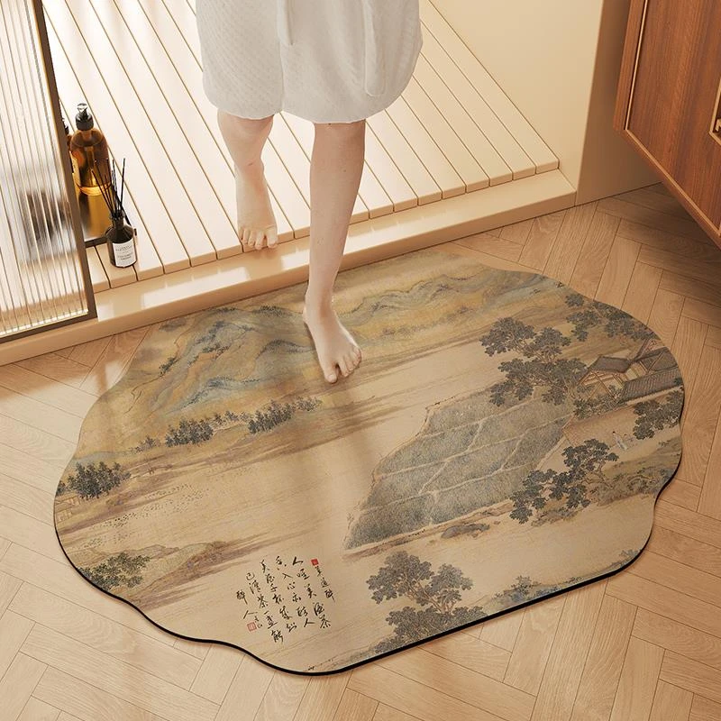 新中式家用卫生间地垫门口防滑脚垫硅藻泥吸水速干异形浴室地毯