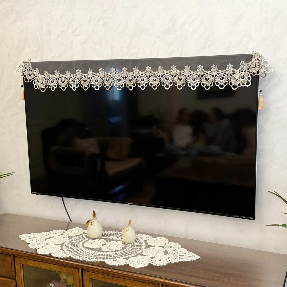 新款简约电视盖巾曲面直面液晶电视通用刺绣蕾丝花边电视防尘巾