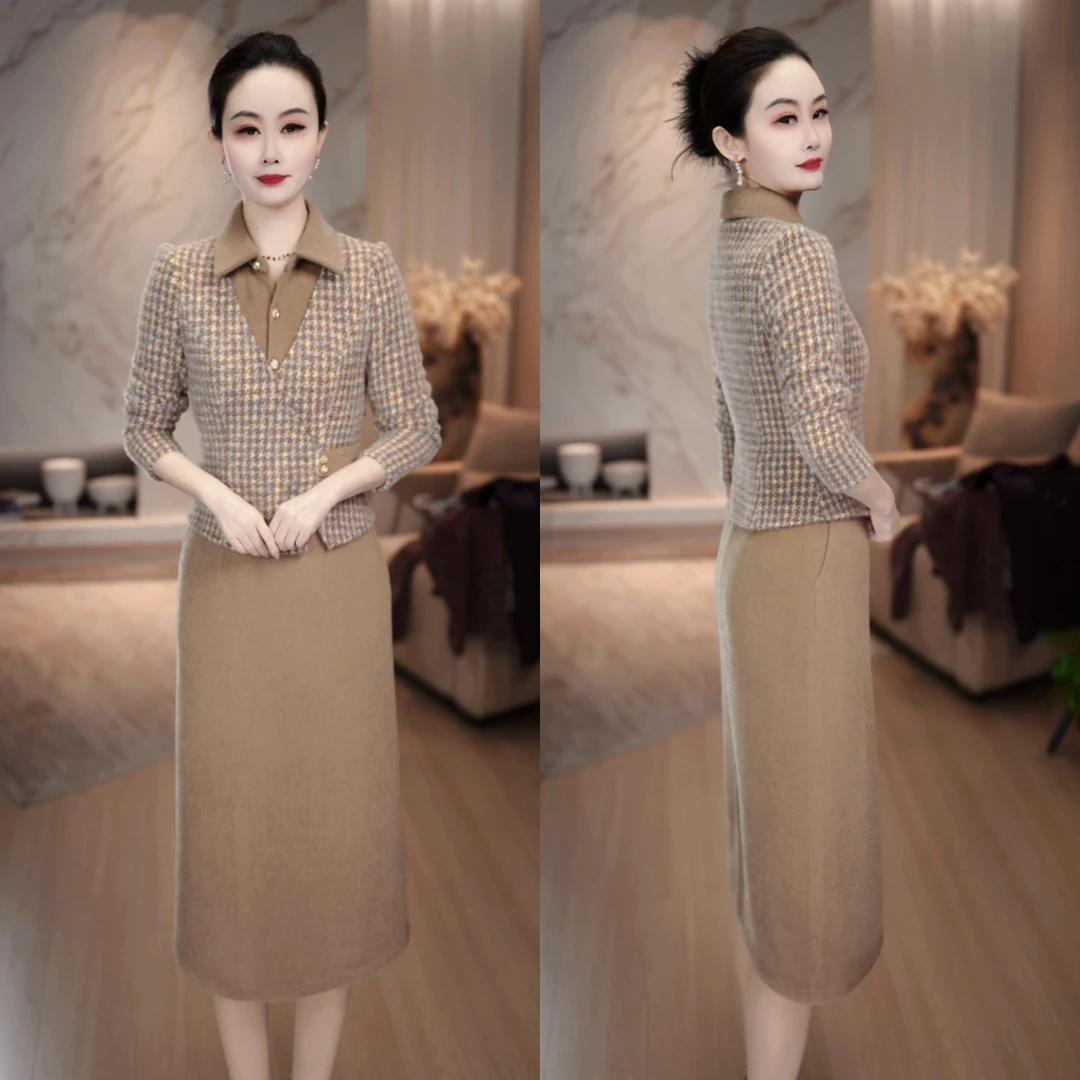 2025冬季新款时尚温柔减龄加厚保暖气质修身显瘦打底连衣裙M-5XL